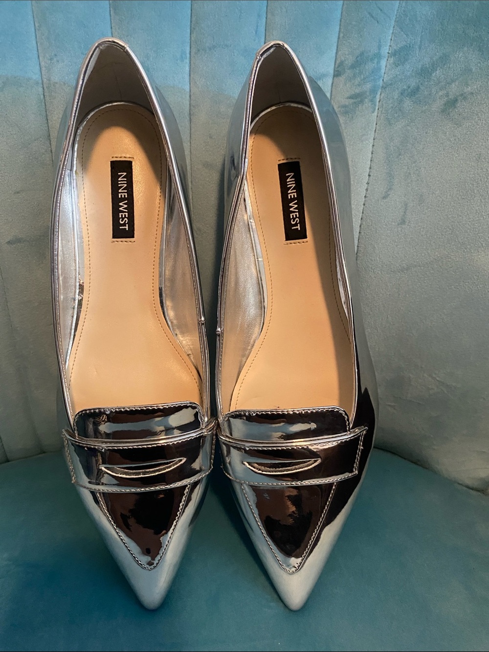 Nine West Women's Metallic Silver Pointed-Toe Loafers